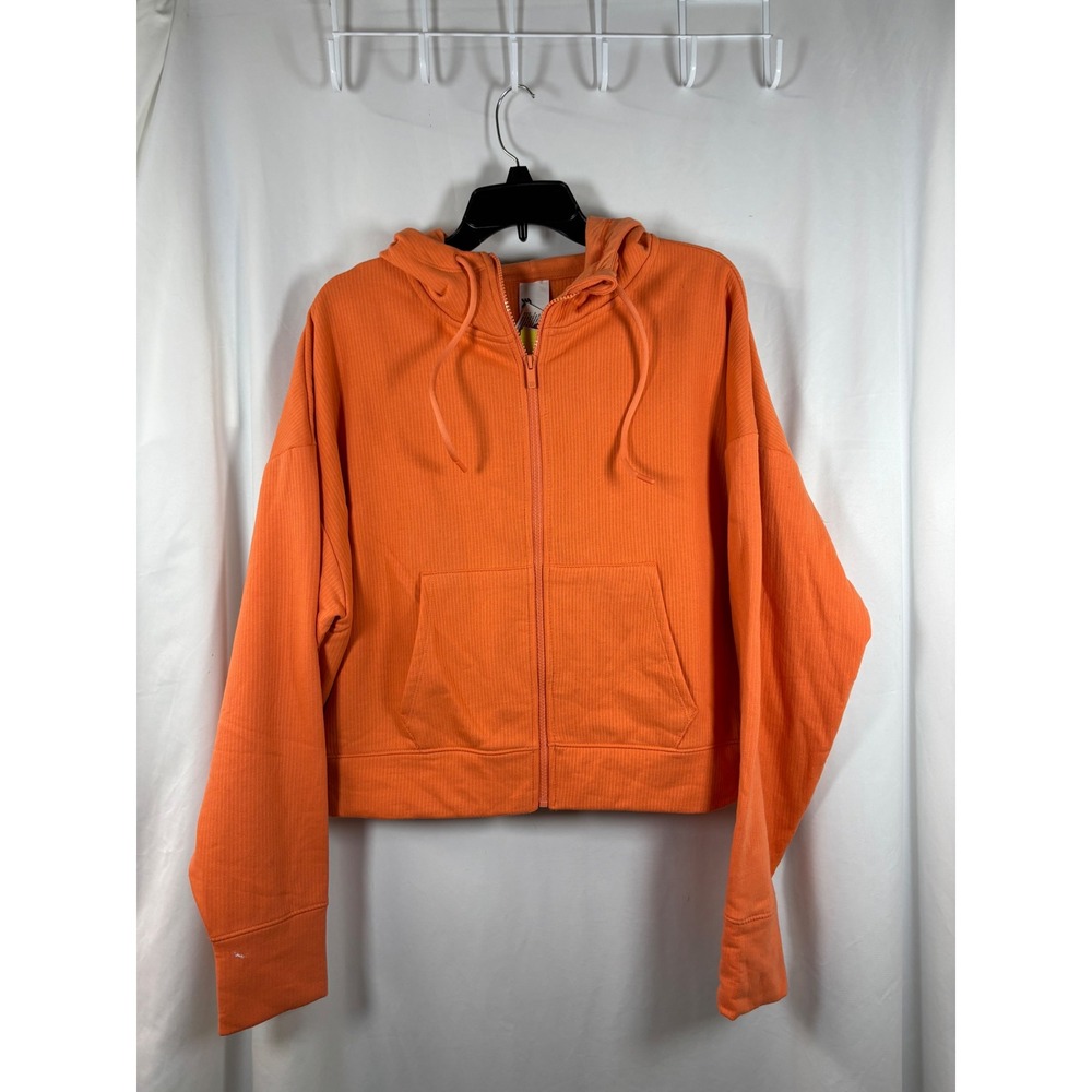 All in Motion Womens XXL Orange Ribbed Full Zip Cropped Hoodie Thumbholes NWT